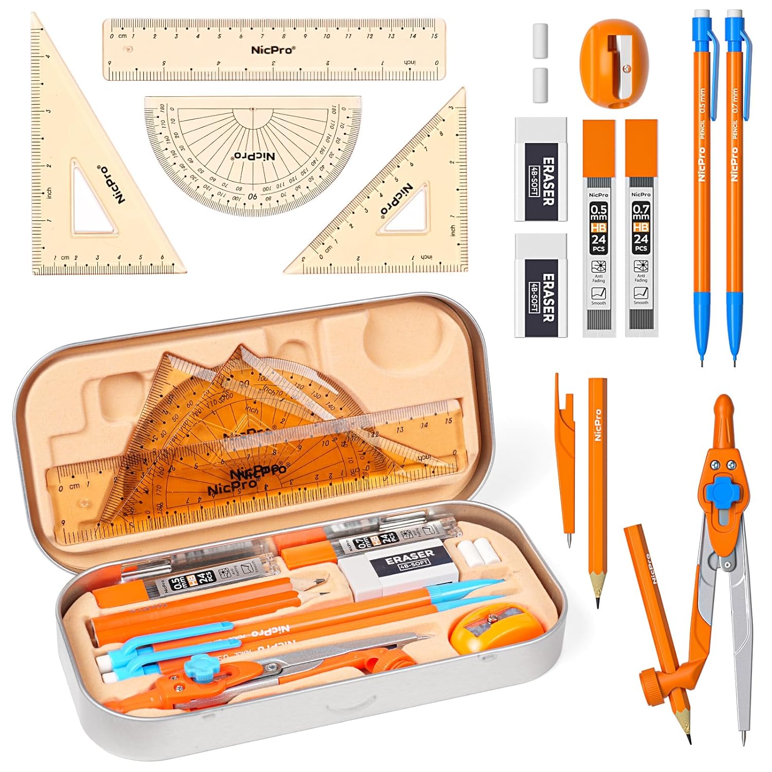 Compass Geometry Set - 17 PCS Geometry Set for Students,