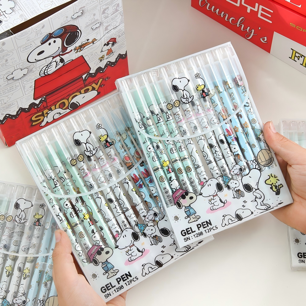 12 Pcs/Set Kawaii Snoopy Erasa - Gel Ink Pen Set ulasan dan harga