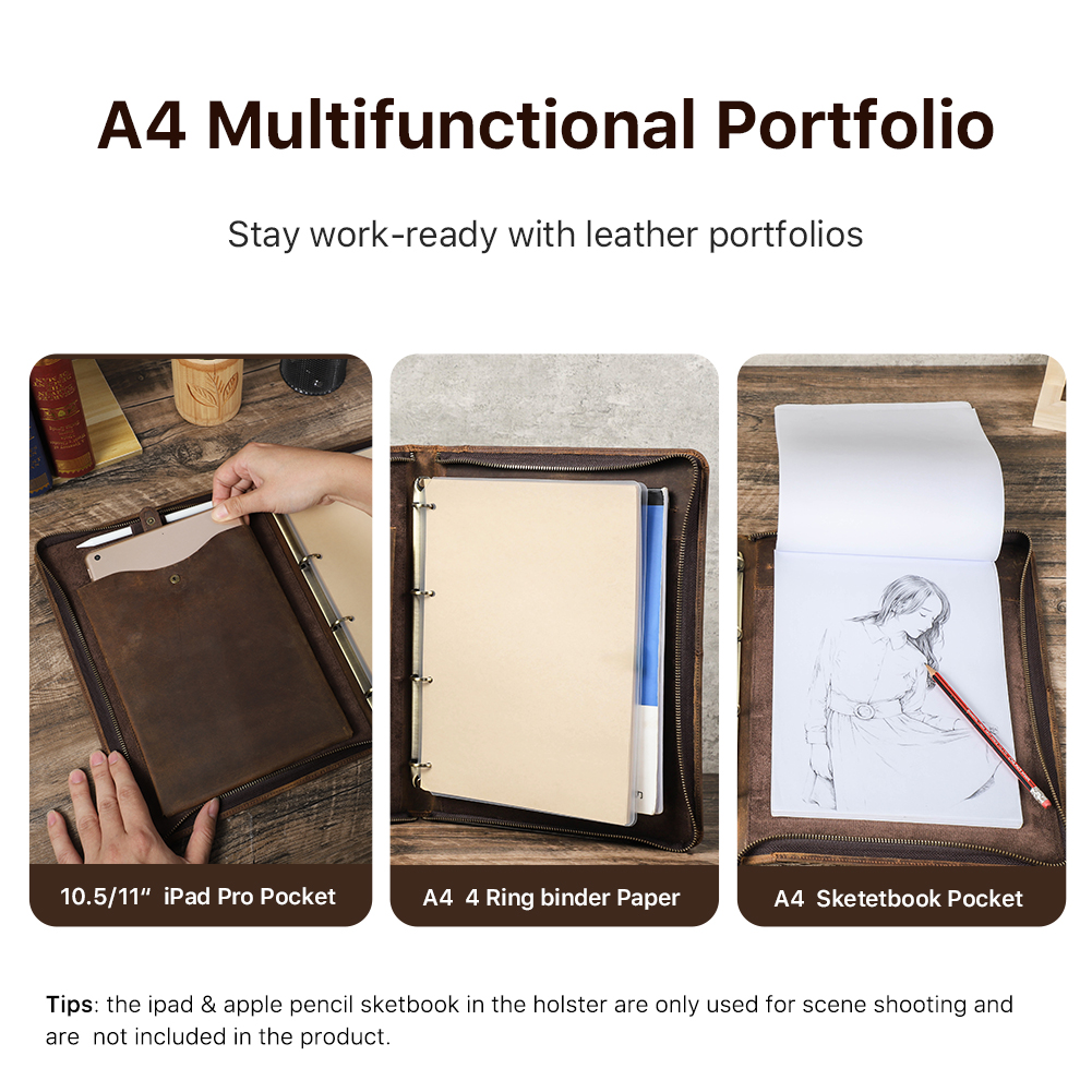 Luxury Retro A4 Cowhide Busine - Portfolio Folder Zip ulasan dan harga