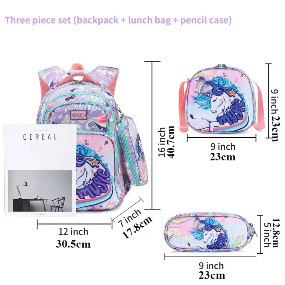 3PCS Kids Backpack Set Unicorn - Pencil Case Large ulasan dan harga