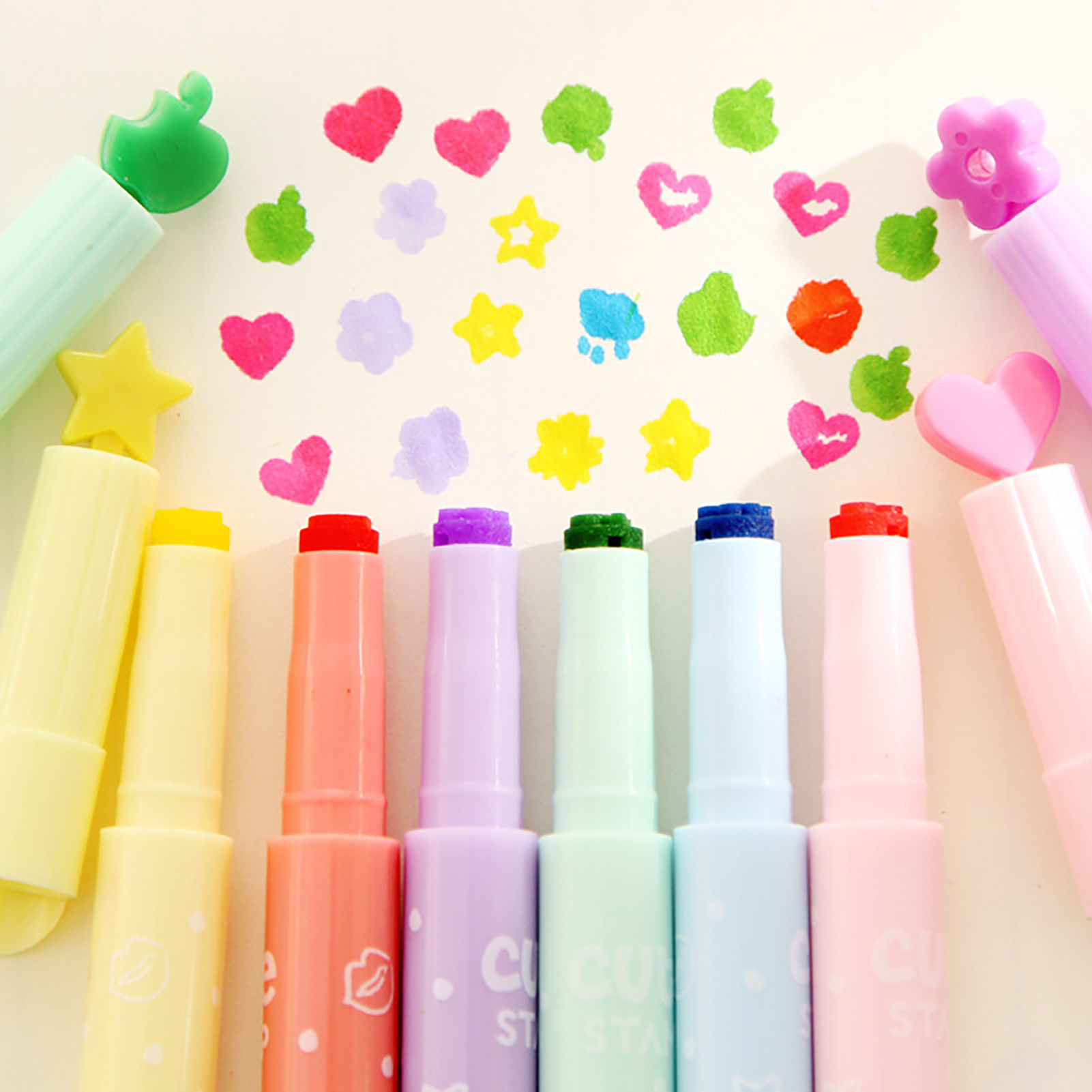 Fluorescent Cute Stamp Marker  - Highlighter Set Pastel ulasan dan harga