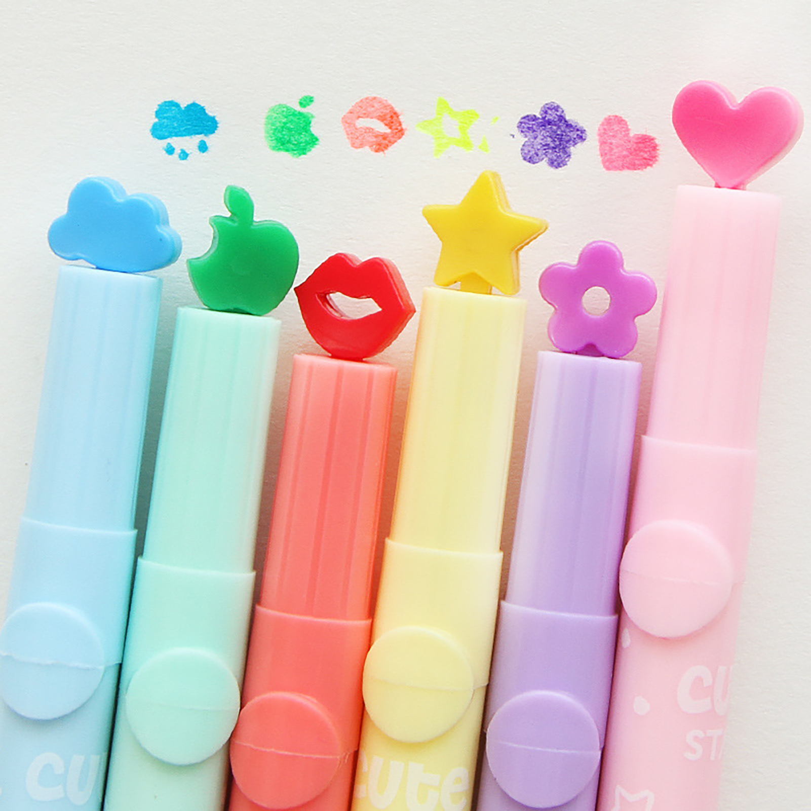 Fluorescent Cute Stamp Marker  - Highlighter Set Pastel ulasan dan harga