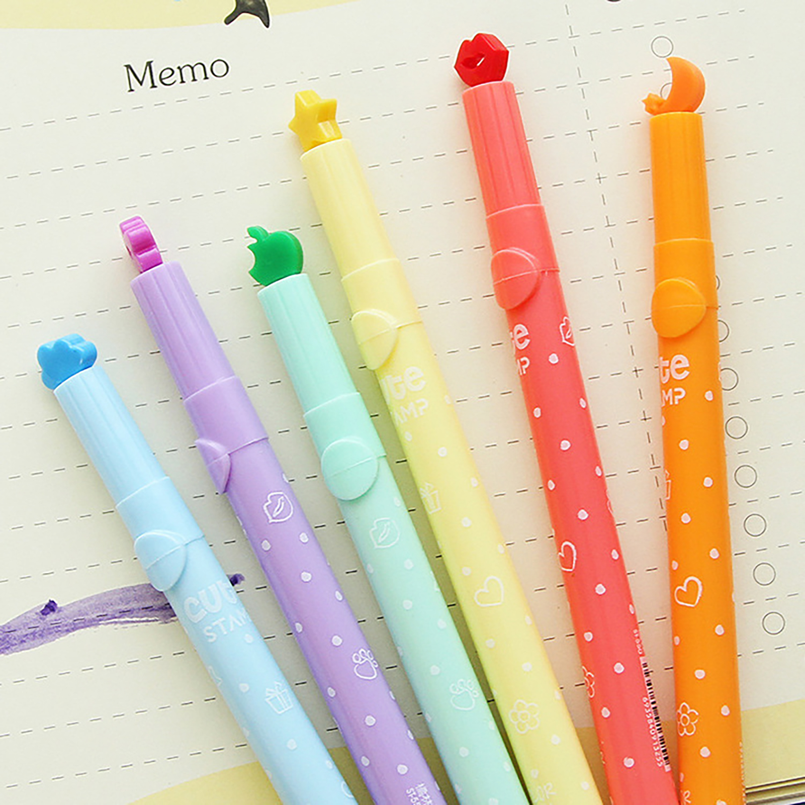 Fluorescent Cute Stamp Marker  - Highlighter Set Pastel ulasan dan harga