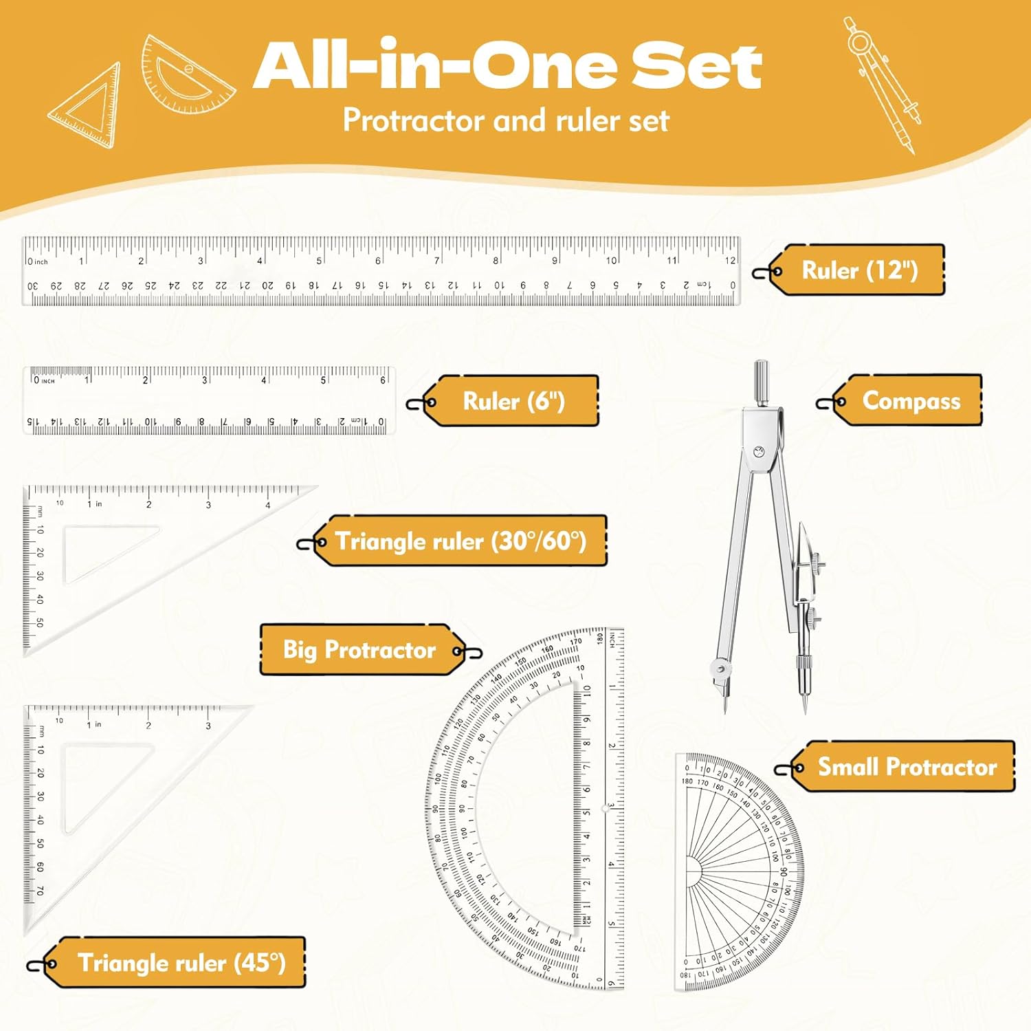 7-Piece Geometry Set with Clea - Compass Geometry Set ulasan dan harga
