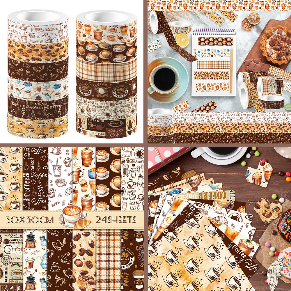 Vintage Coffee Pattern Washi T - Washi Tape Set ulasan dan harga