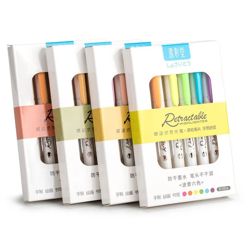 6Colors/set Morandi Retractabl - Highlighter Set Pastel ulasan dan harga