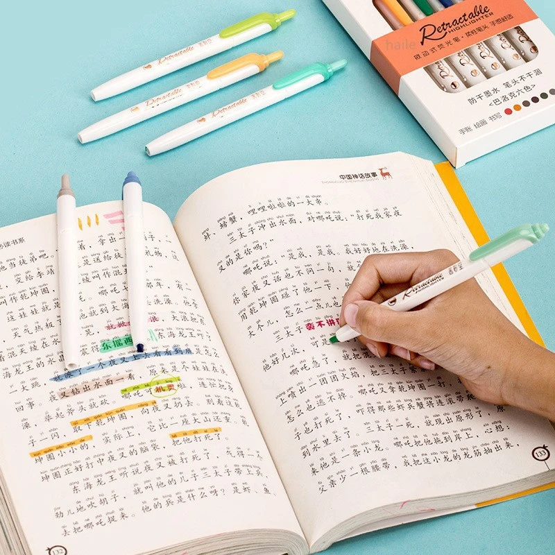6Colors/set Morandi Retractabl - Highlighter Set Pastel ulasan dan harga