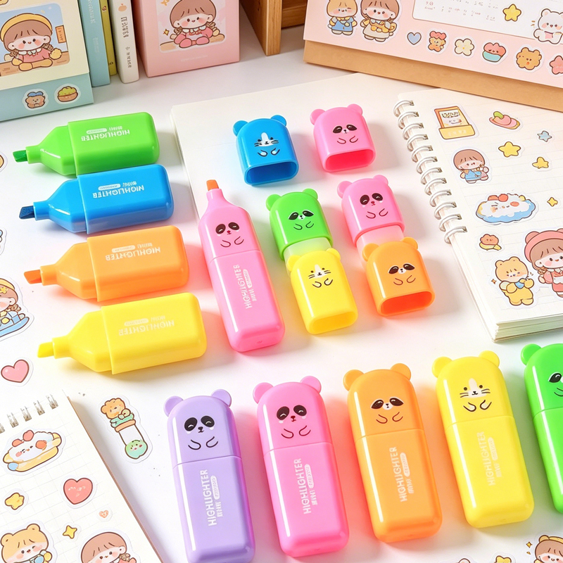 4/6/12 Pcs Kawaii Bear Highlig - Highlighter Set Pastel ulasan dan harga