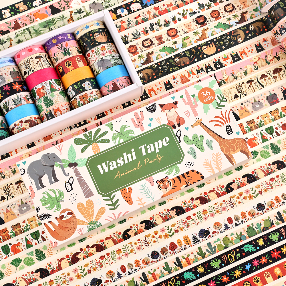 36 Rolls Vintage Animal Party  - Washi Tape Set ulasan dan harga