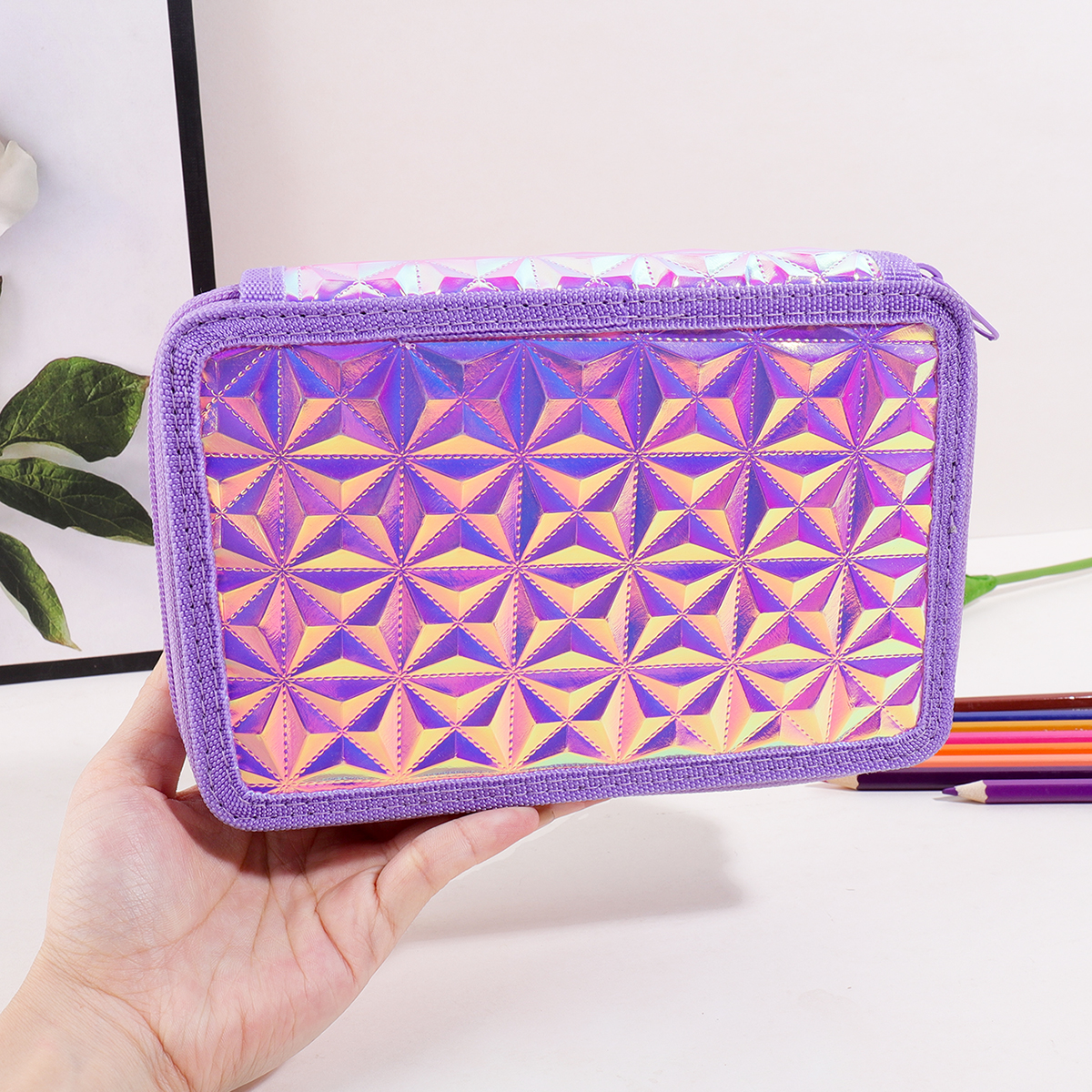 Y2K Purple Holographic Pencil  - Pencil Case Large ulasan dan harga