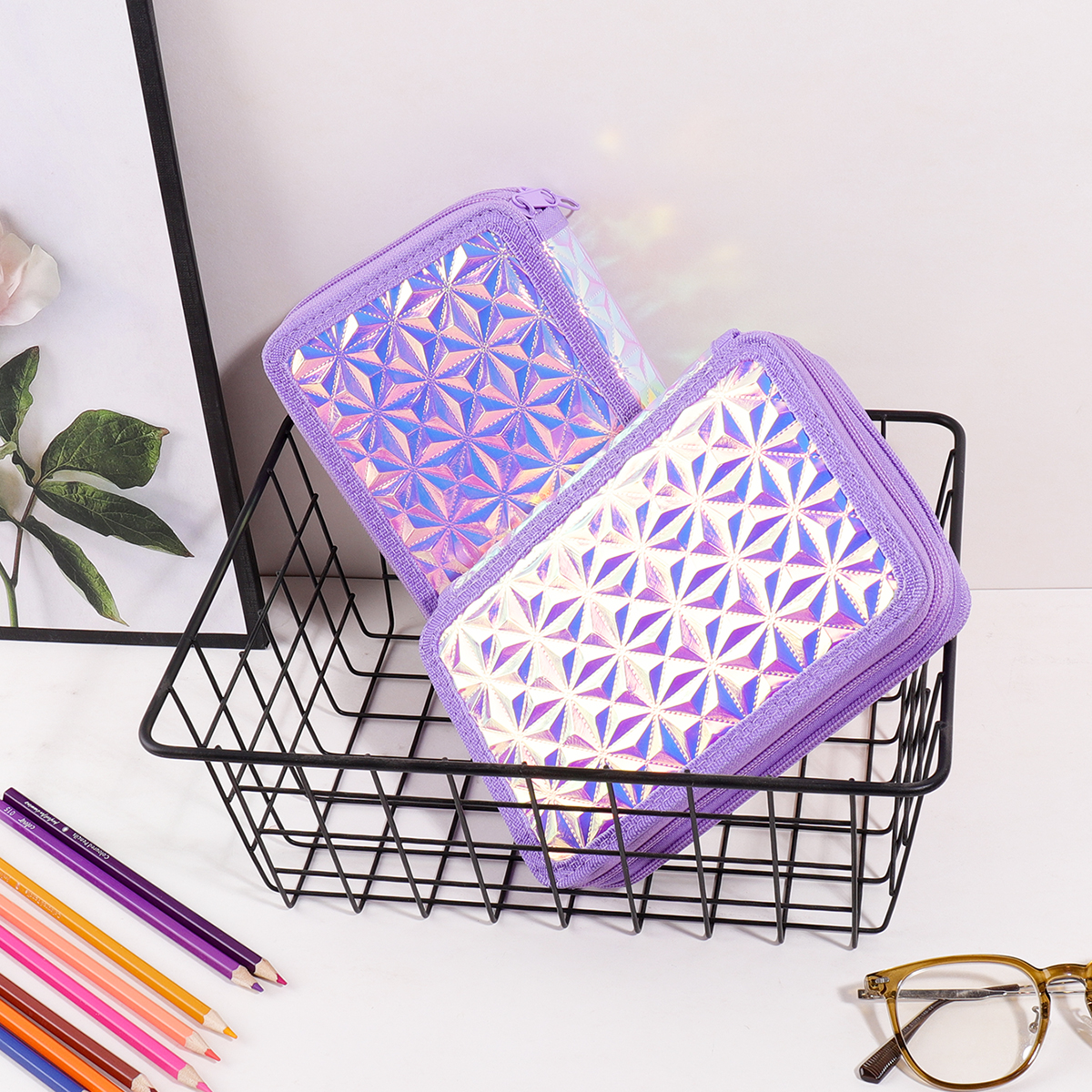 Y2K Purple Holographic Pencil  - Pencil Case Large ulasan dan harga