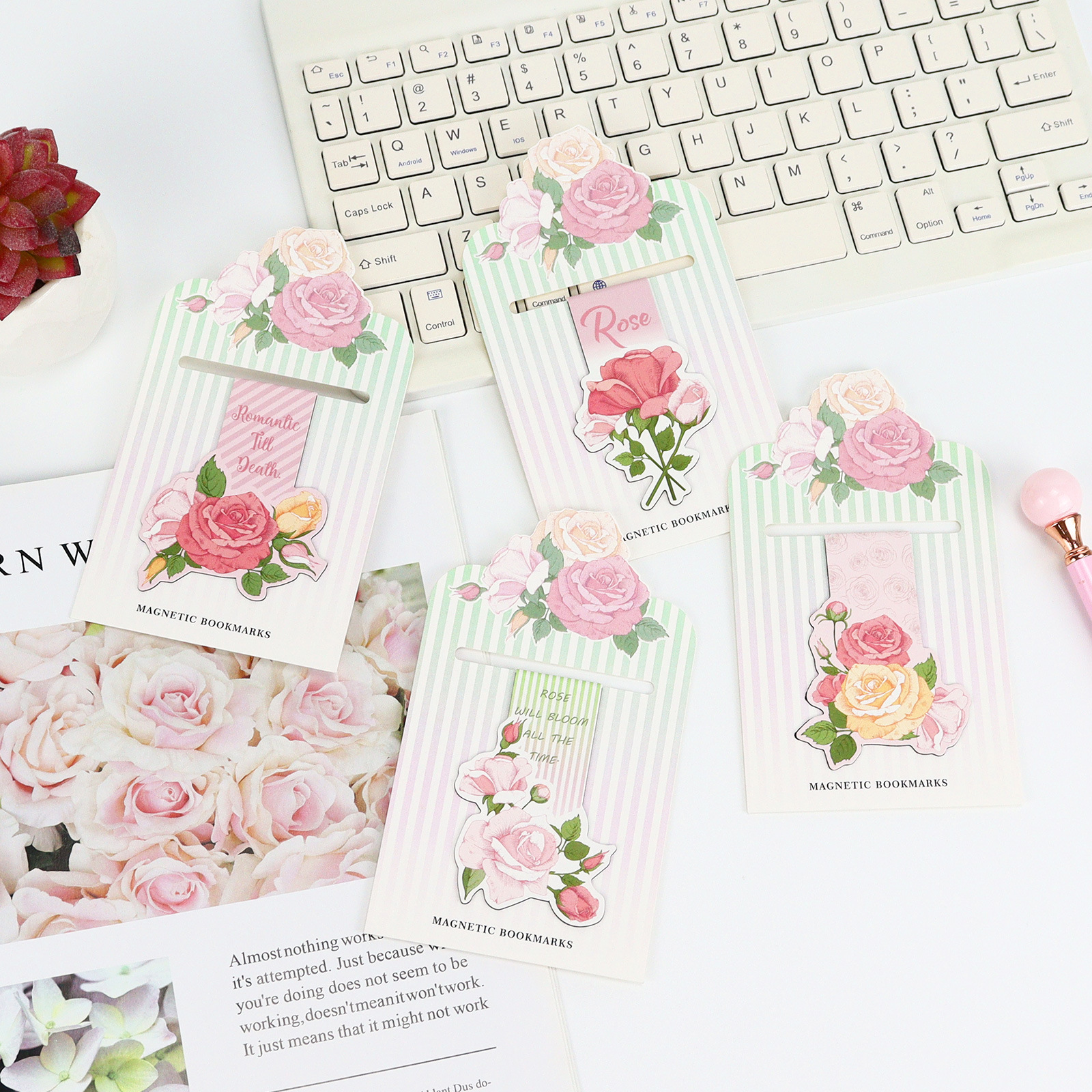 Pink Rose Blossom Alien Magnet - Bookmark Magnetic Clip ulasan dan harga
